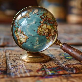 Photo of a globe with a magnifying glass Photo of a globe with a magnifying glass
