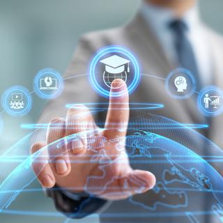 Person selecting education on hologram Person selecting education on hologram