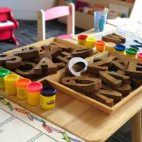 children's desk with toys
